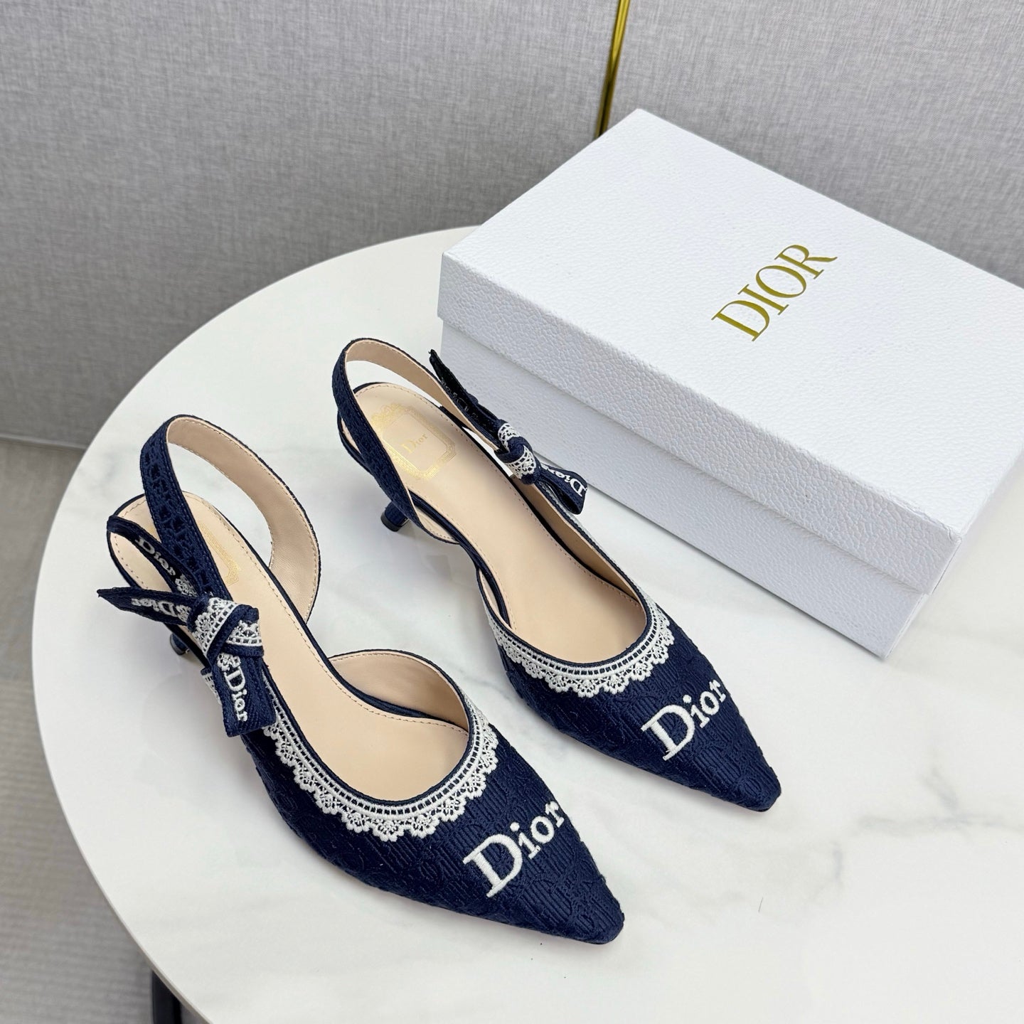CD 26 Embroidered Slingback 65 Dark Blue Canvas 620368