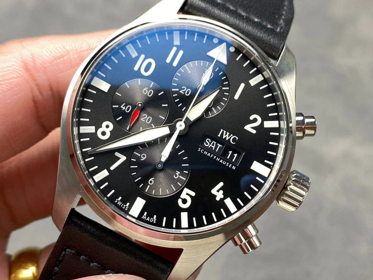 IWC Pilot 43mm Black Dial Steel Case Calfskin Leather Strap