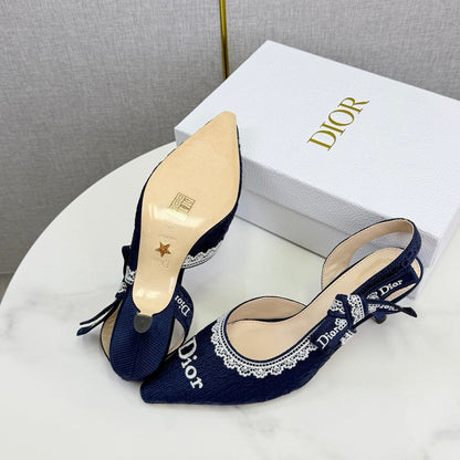 CD 26 Embroidered Slingback 65 Dark Blue Canvas 620368