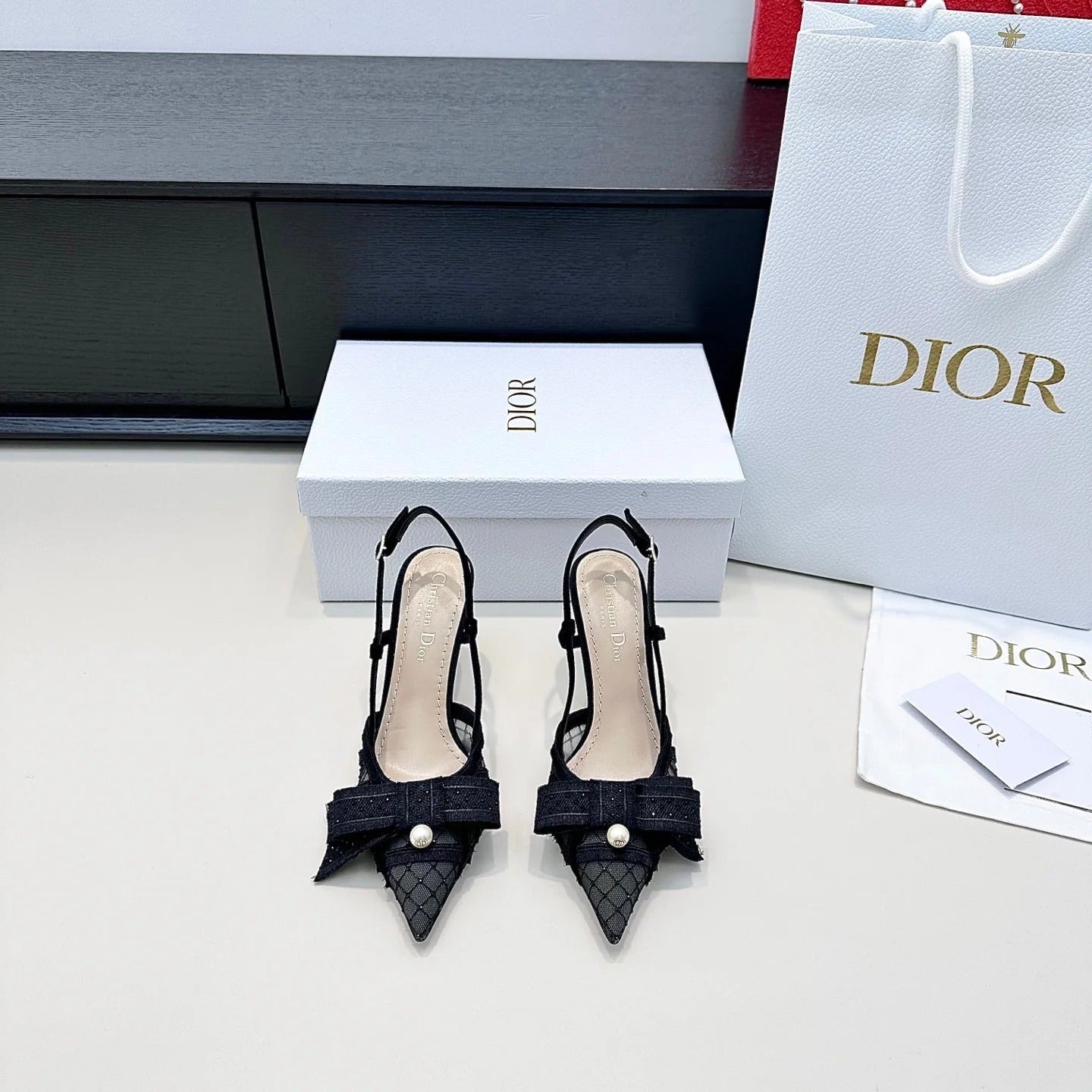 CD 26 Slingback 85 Black Mesh Leather 622212