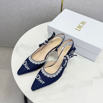 CD 26 Embroidered Slingback 65 Dark Blue Canvas 620368