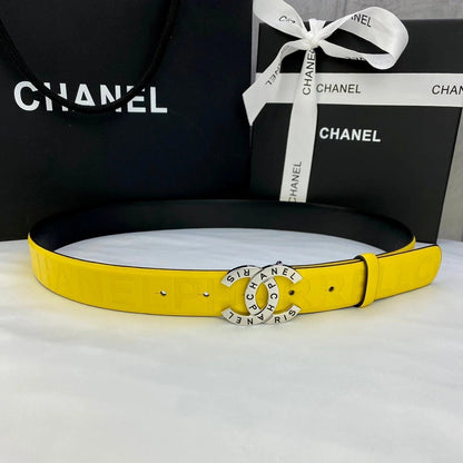 CC Women's Belt 3.0CM Yellow Cowhide 586498