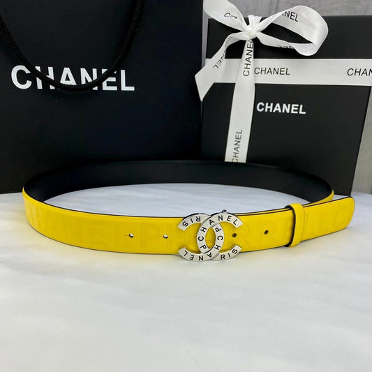 CC Women's Belt 3.0CM Yellow Cowhide 586498