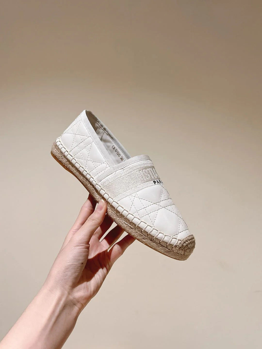 CD 26s Loafers Embroidery Beige Black Cowhide 653265