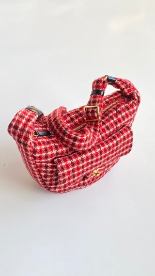 CC Houndstooth 30 Hobo Bag Red Wool Tweed