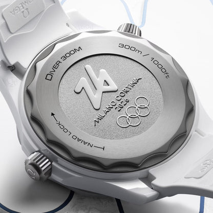 Seamaster Diver 300M Milano Cortina 2026 43.5mm - White on Rubber Strap