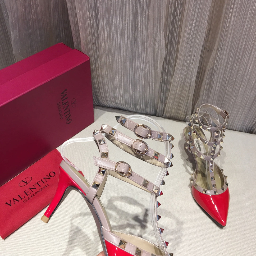 Valentino Rockstud Caged Pumps 65mm Red Patent Leather 239631