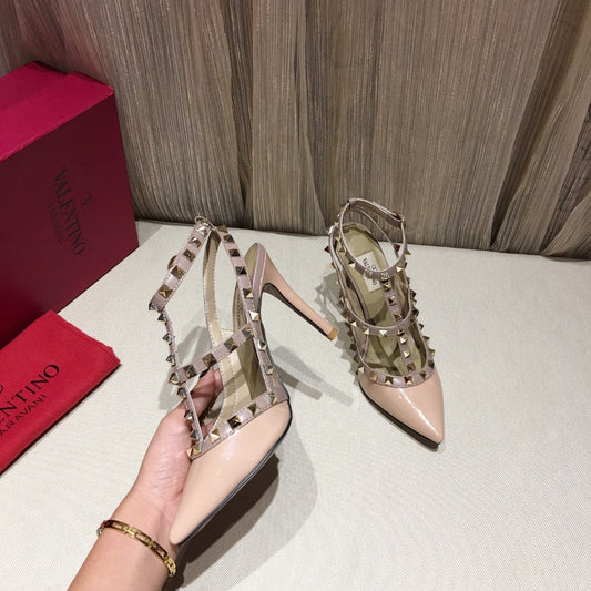 Valentino Rockstud Caged Pumps 100mm Nude Patent Leather 239636