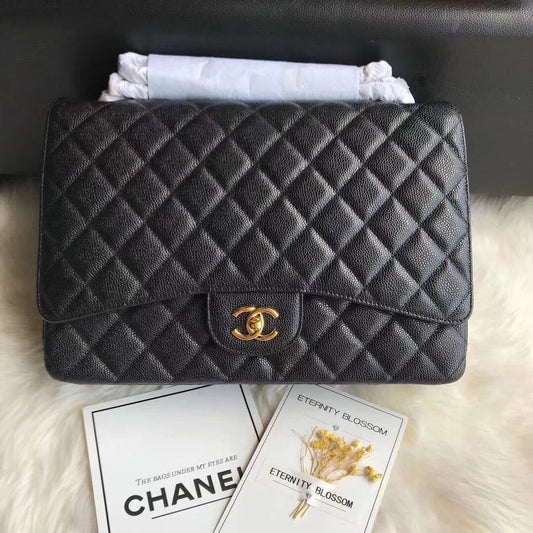 FLAP BAG 33CM BLACK CAVIAR GOLD HARDWARE