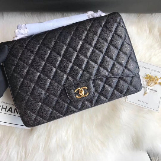 FLAP BAG 33CM BLACK CAVIAR GOLD HARDWARE