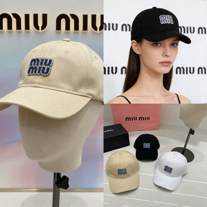Miu Miu Rhinestone Logo Baseball Cap