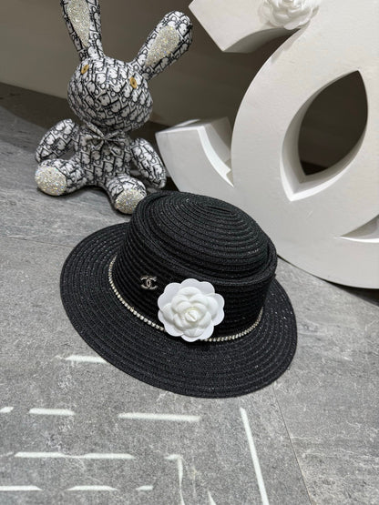 Chanel Linen Concave Crown Flat-Brimmed Hat