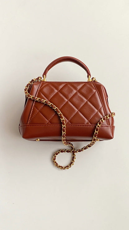 CC  Mini Top Handle 18cm Red Leather Gold Hardware