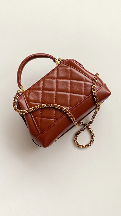 CC  Mini Top Handle 18cm Red Leather Gold Hardware