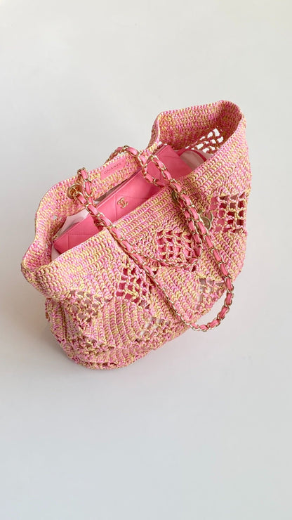 CC 2025 Beach Tote 52 Pink Raffia