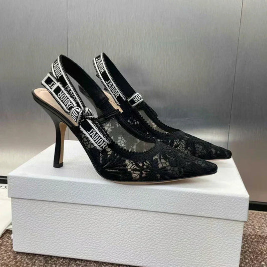 CD J'Adior Slingback Pumps 95mm Black Embroidered Mesh